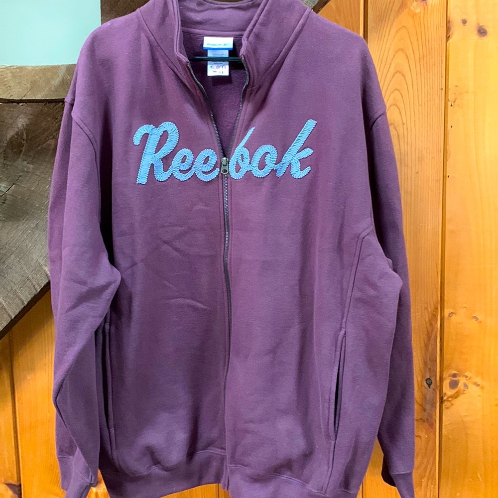 Reebok burgundy front zip jacket with vintage embroidered logo XL